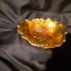 Vintage amber triangle leaf candy dish